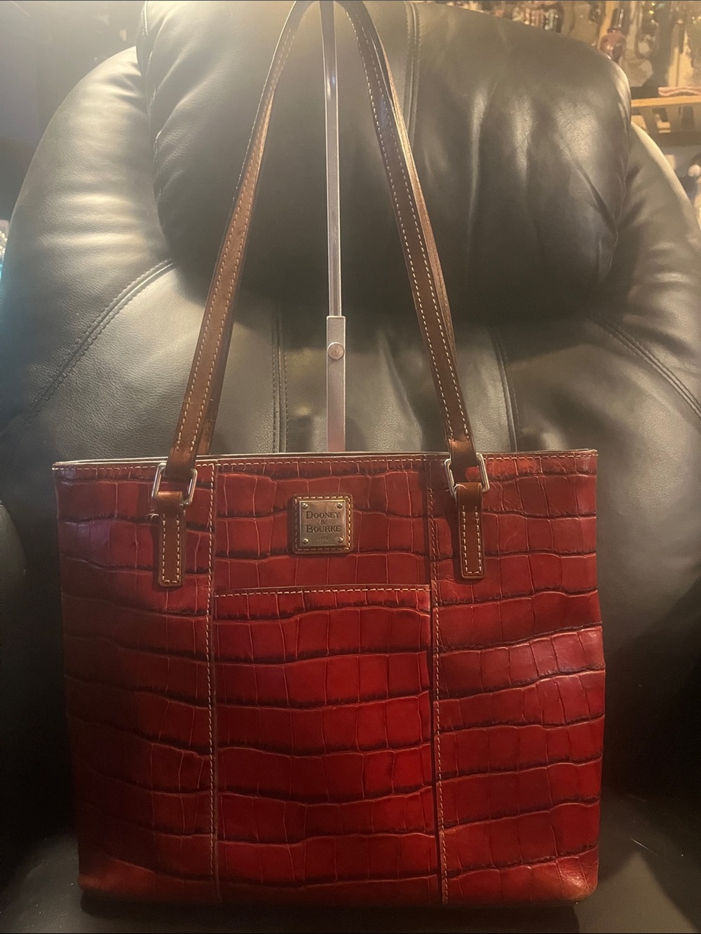 Dooney & Bourke Claremont Dover Red Croc-Embossed Leather Tote Rehab bag